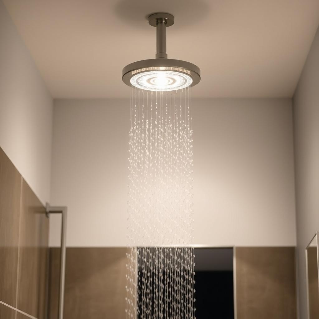 Generate an image of Commercial Electric 4-inch Shower Light installed in a bathroom.
