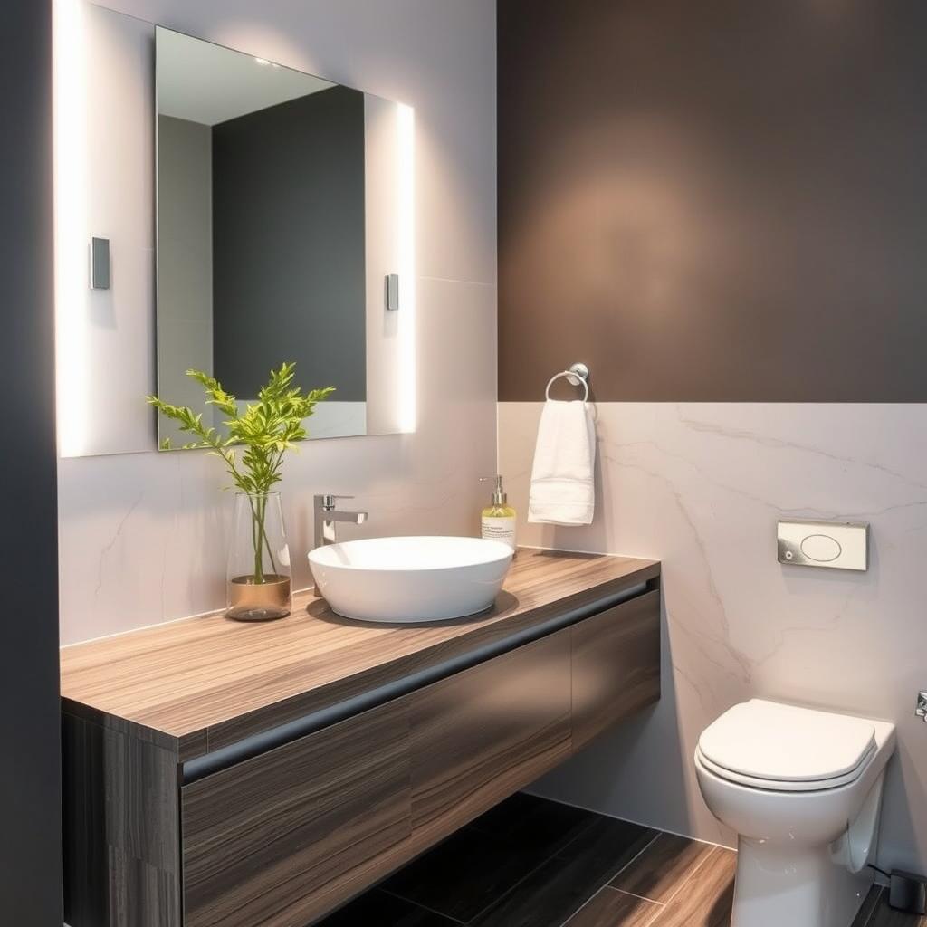 Generate an image of a bathroom with a laminate countertop.