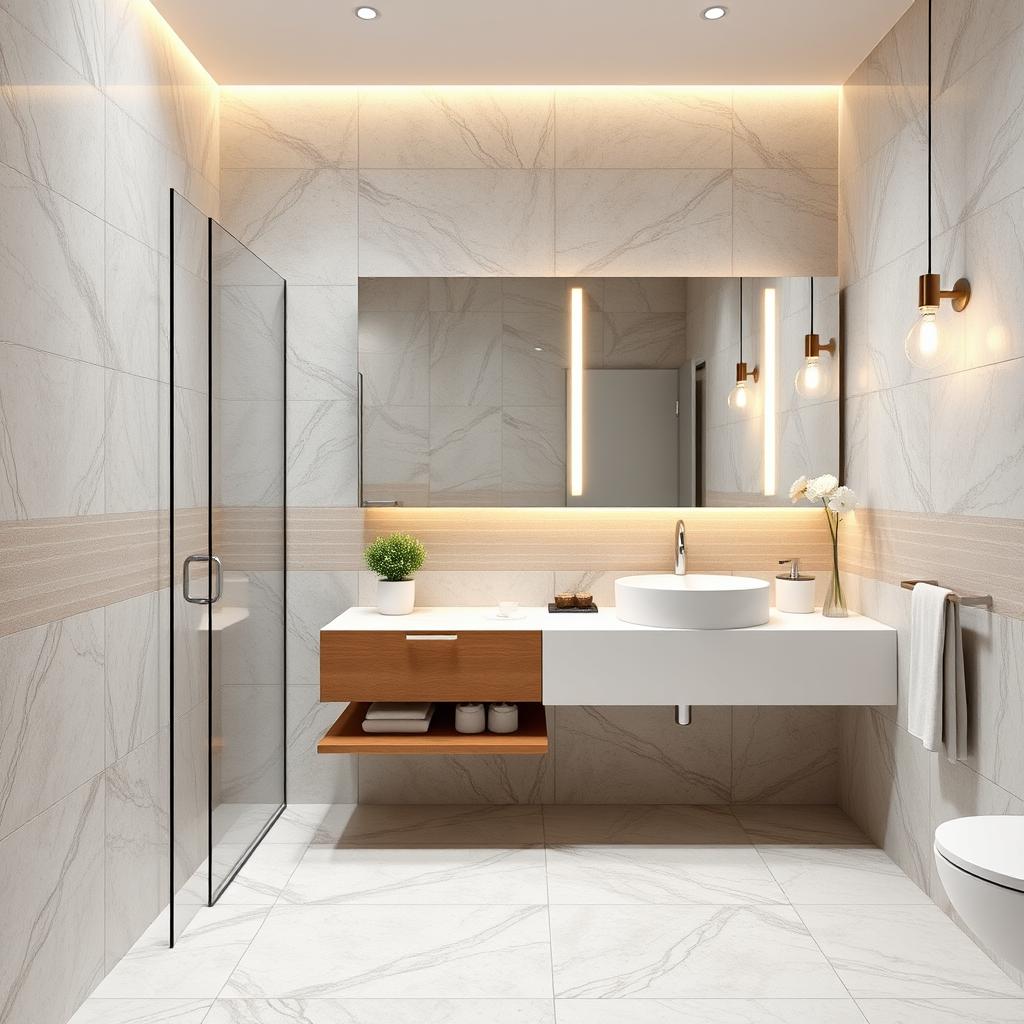 Generate an image of a bathroom with ceramic tiles