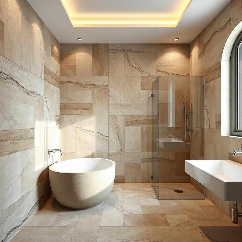 Generate an image of stone tiles in a bathroom