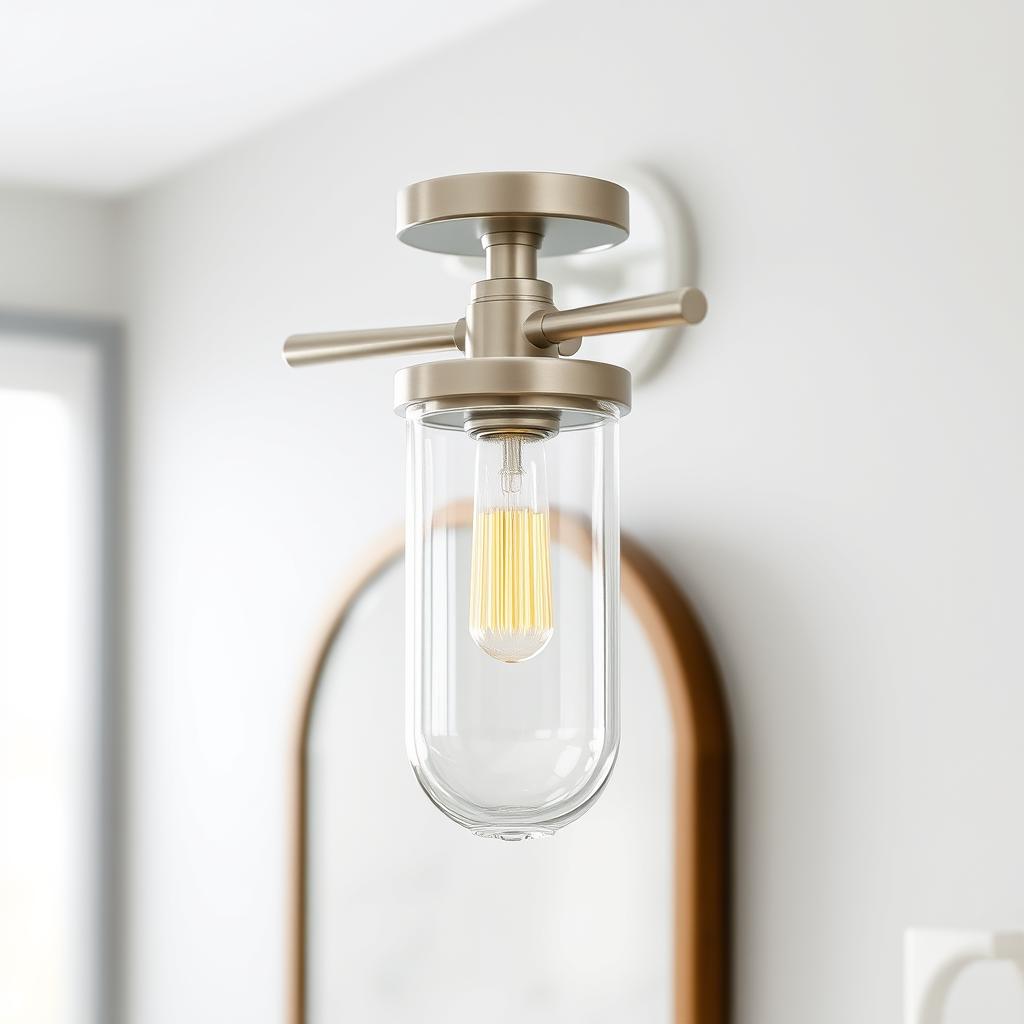 Generate an image of the Wrexham Collection modern farmhouse bathroom fixture with a Brushed Nickel Finish.