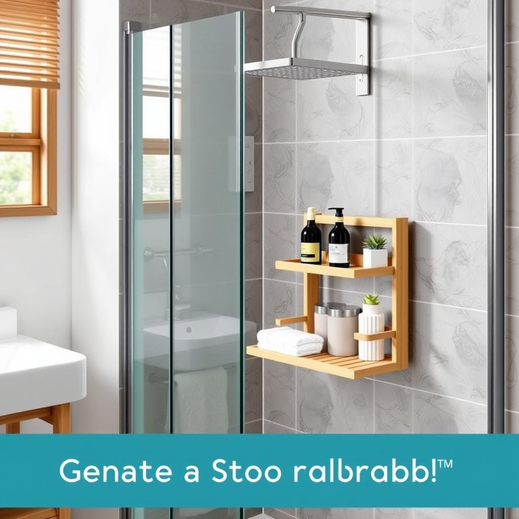 Generate an image of the iDesign Formbu Bamboo shower caddy in a modern bathroom setting.