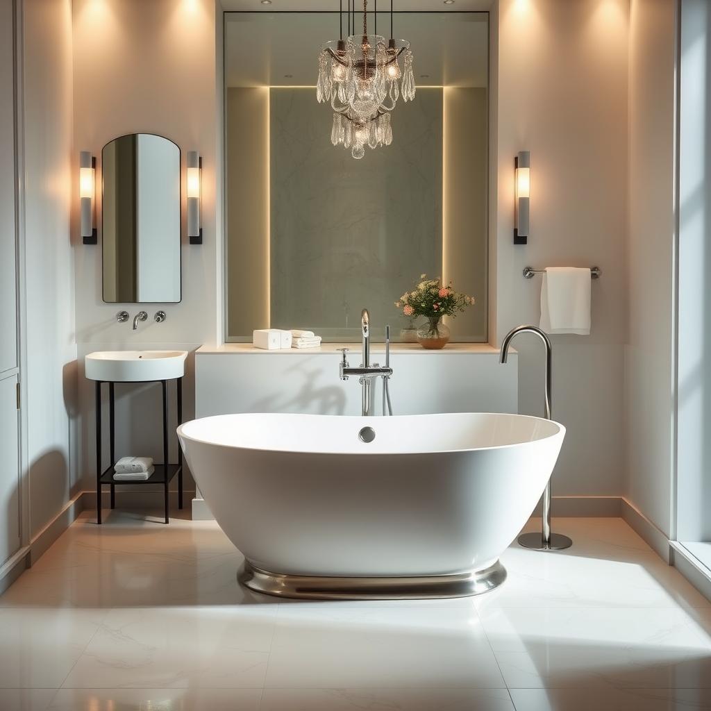 Image of a freestanding bathtub in a luxurious bathroom setting