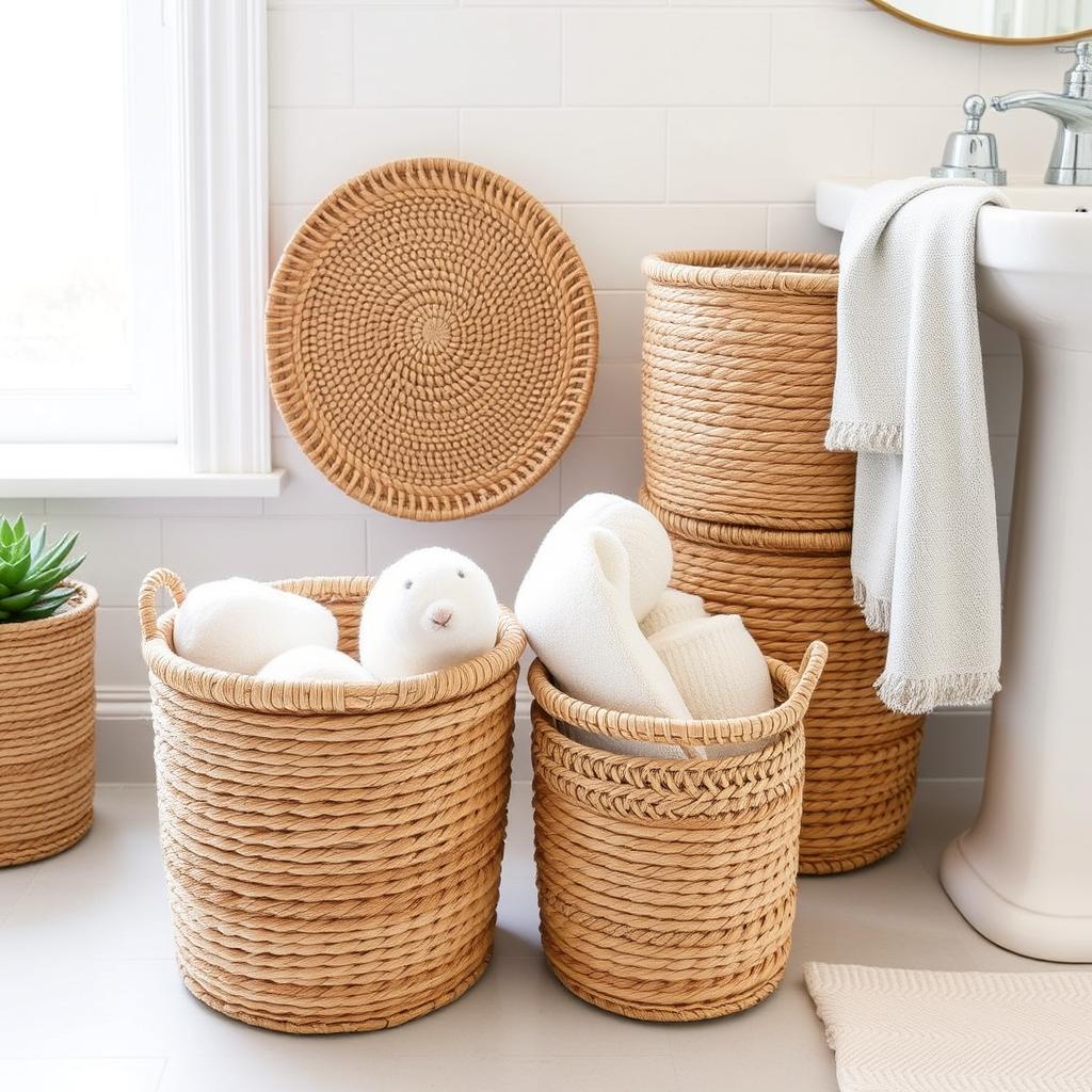 Decorative bathroom storage baskets