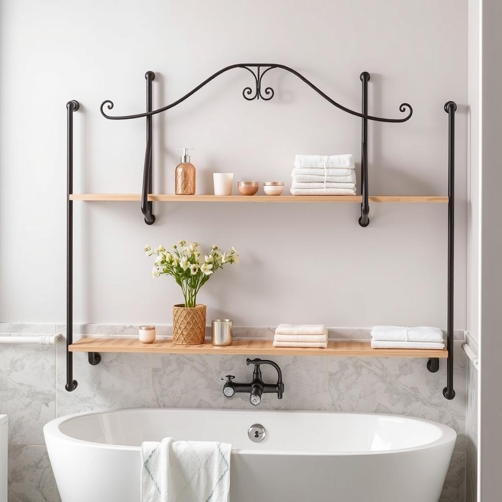 Generate an image of an over-the-tub shelving unit. Generate an image of an over-the-tub shelving unit.