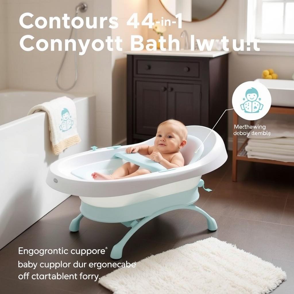 Generate an image of the Contours Oasis 4-in-1 Comfort Cushion Baby Bath Tub Generate an image of the Contours Oasis 4-in-1 Comfort Cushion Baby Bath Tub