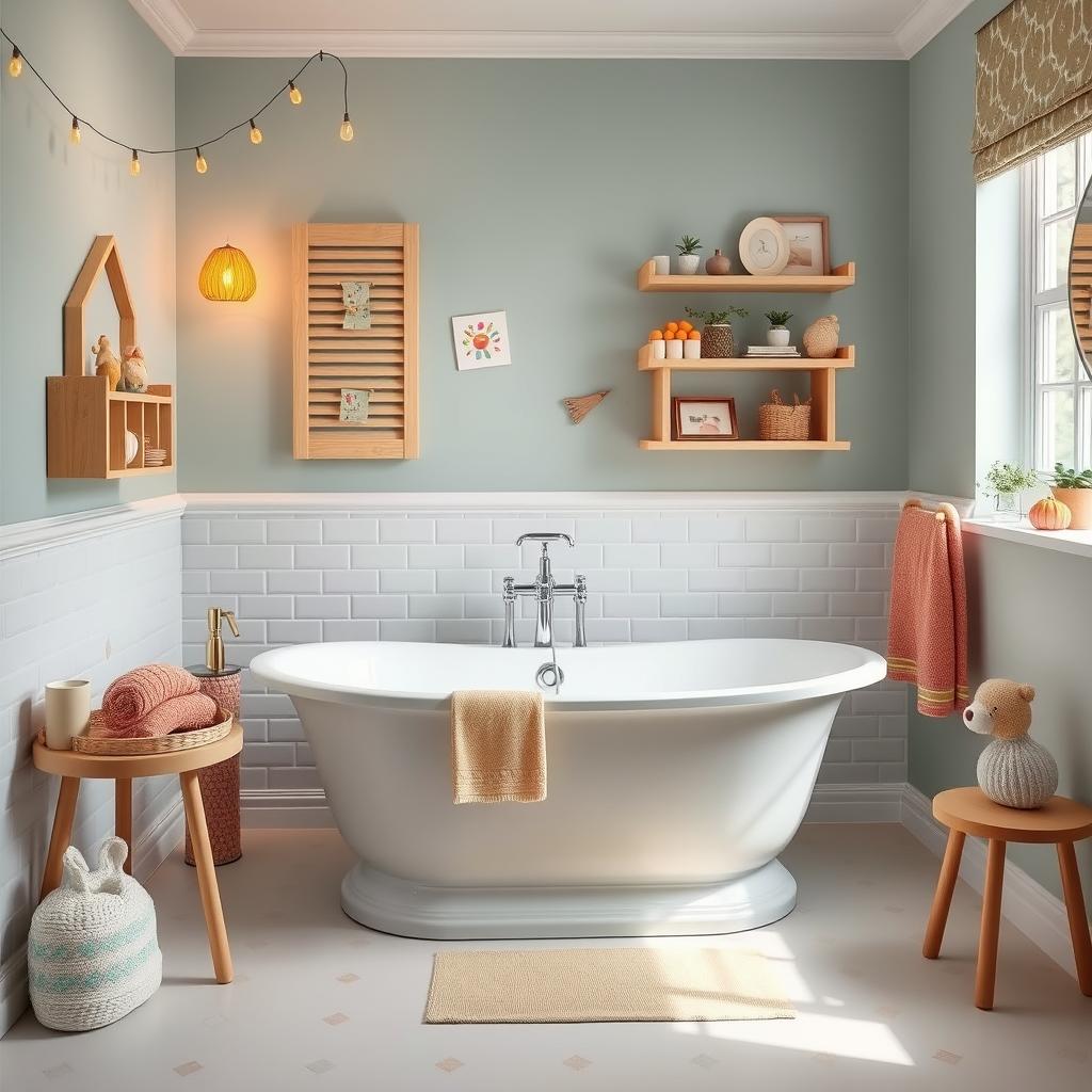 Generate an image of the Maia freestanding tub in a child's bathroom Generate an image of the Maia freestanding tub in a child's bathroom