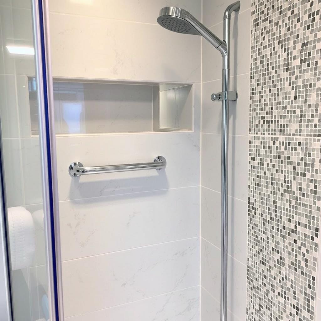 Grab bar installation in a custom shower enclosure Grab bar installation in a custom shower enclosure