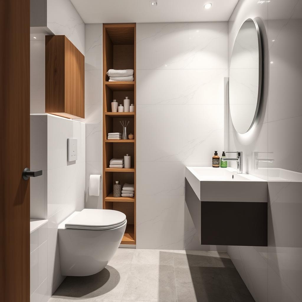 Image of a compact bathroom with optimized storage