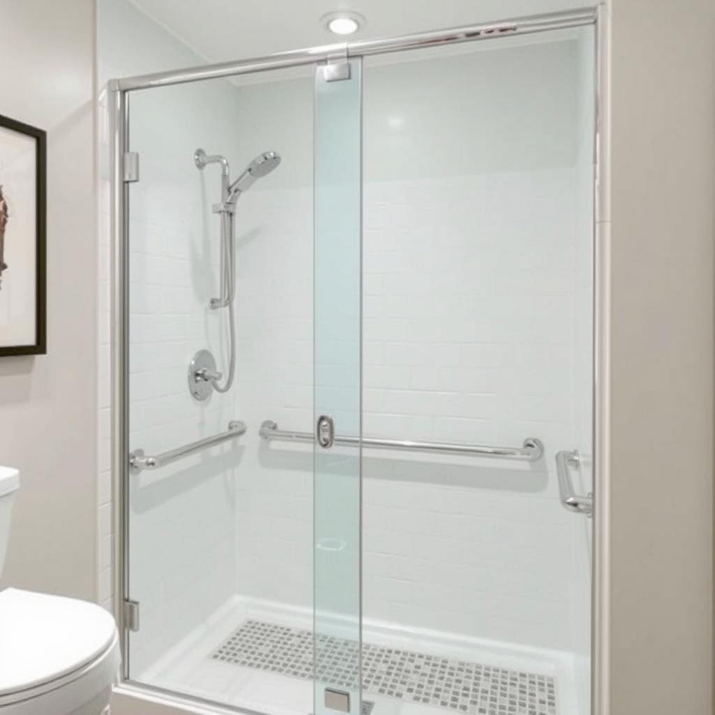 Image of a roll-in shower with durable materials Image of a roll-in shower with durable materials