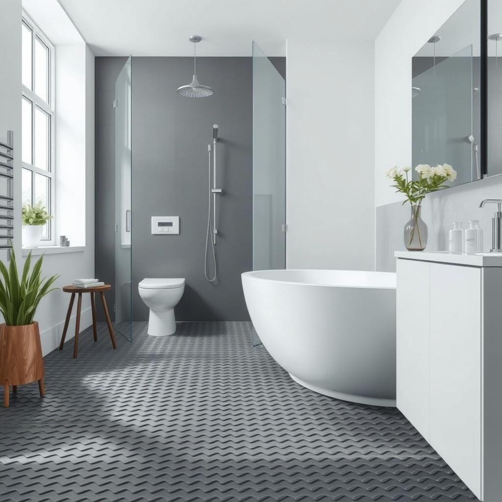 Image of rubber flooring in a bathroom Image of rubber flooring in a bathroom
