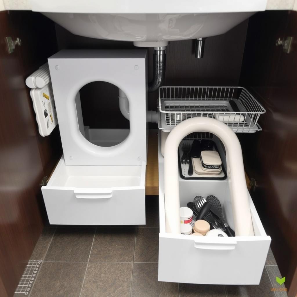 Under-sink storage solutions with U-shaped drawers and pull-out baskets