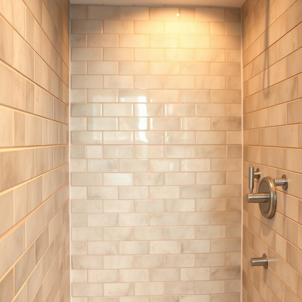 A clean, well-lit bathroom with a tiled shower enclosure. In the foreground, a close-up view of a grimy, discolored shower grout. The grout lines are hazy and uneven, in need of refreshing. In the middle ground, the tiled wall shows a mix of clean, bright tiles and those in need of a good scrubbing. Warm, directional lighting from above casts subtle shadows, highlighting the textured surface. The background is slightly blurred, but suggests a serene, spa-like atmosphere, with hints of modern fixtures and clean, minimalist design. The overall mood is one of a neglected but redeemable bathroom space, ready for a grout refresh and tile cleaning to restore a fresh, inviting look. A clean, well-lit bathroom with a tiled shower enclosure. In the foreground, a close-up view of a grimy, discolored shower grout. The grout lines are hazy and uneven, in need of refreshing. In the middle ground, the tiled wall shows a mix of clean, bright tiles and those in need of a good scrubbing. Warm, directional lighting from above casts subtle shadows, highlighting the textured surface. The background is slightly blurred, but suggests a serene, spa-like atmosphere, with hints of modern fixtures and clean, minimalist design. The overall mood is one of a neglected but redeemable bathroom space, ready for a grout refresh and tile cleaning to restore a fresh, inviting look.