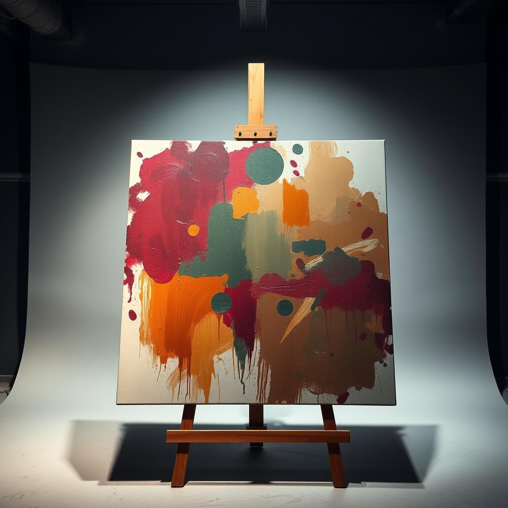 A moody, well-lit studio setting with a large canvas on an easel, showcasing a vibrant, expressive abstract painting. The paint strokes are bold and textured, featuring a mix of rich, earthy tones like deep burgundies, warm ochres, and muted greens. The lighting casts dramatic shadows, highlighting the depth and dimension of the painting. The background is a neutral, minimalist backdrop, allowing the painting to take center stage. The overall atmosphere is one of creative inspiration and artistic exploration, capturing the essence of the "Paint Strategies: Moody, Neutral, and High-Gloss Finishes" section. A moody, well-lit studio setting with a large canvas on an easel, showcasing a vibrant, expressive abstract painting. The paint strokes are bold and textured, featuring a mix of rich, earthy tones like deep burgundies, warm ochres, and muted greens. The lighting casts dramatic shadows, highlighting the depth and dimension of the painting. The background is a neutral, minimalist backdrop, allowing the painting to take center stage. The overall atmosphere is one of creative inspiration and artistic exploration, capturing the essence of the "Paint Strategies: Moody, Neutral, and High-Gloss Finishes" section.