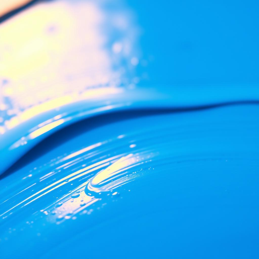 A close-up shot of vibrant azure paint, glistening with a glossy sheen under warm, directional lighting. The paint's texture is thick and creamy, with visible brushstrokes creating an organic, handcrafted effect. The foreground is in sharp focus, while the background is softly blurred, emphasizing the paint's rich, saturated hue. The composition is simple and minimalist, allowing the beautiful blue tone to take center stage, evoking a sense of tranquility and calmness suitable for a small bathroom space. A close-up shot of vibrant azure paint, glistening with a glossy sheen under warm, directional lighting. The paint's texture is thick and creamy, with visible brushstrokes creating an organic, handcrafted effect. The foreground is in sharp focus, while the background is softly blurred, emphasizing the paint's rich, saturated hue. The composition is simple and minimalist, allowing the beautiful blue tone to take center stage, evoking a sense of tranquility and calmness suitable for a small bathroom space.