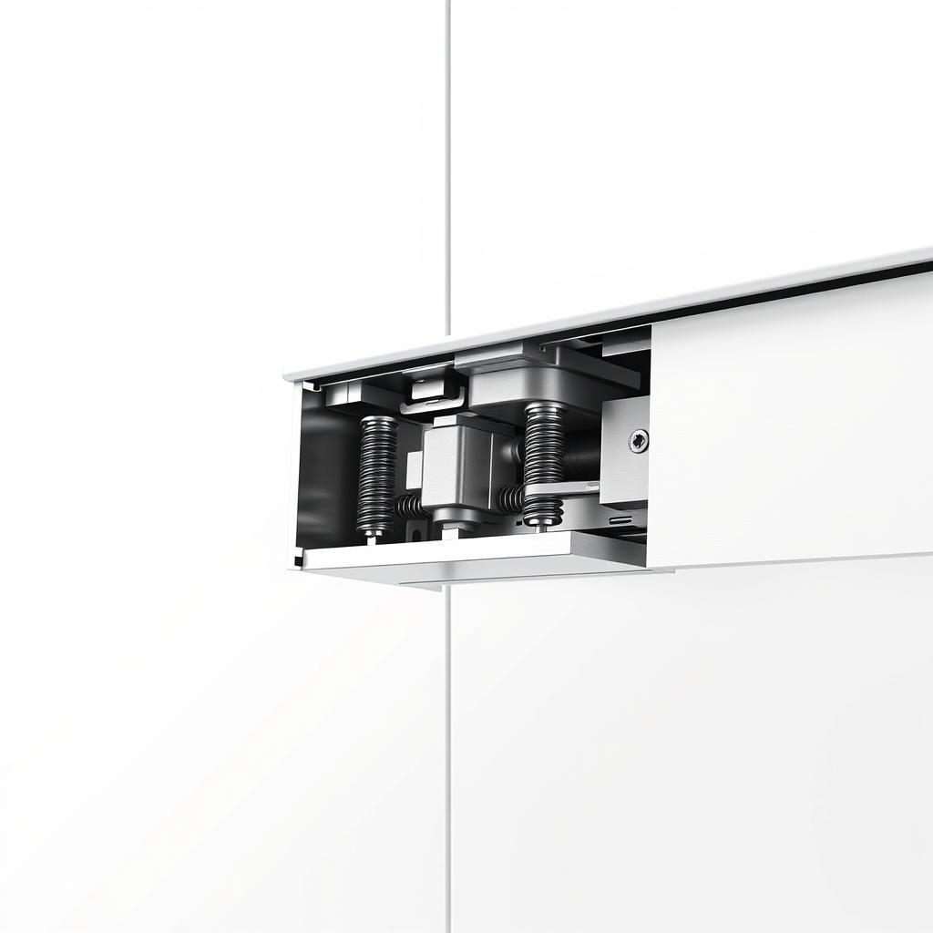 A detailed, technical illustration of a soft-close mechanism in action, showcased against a clean, minimalist background. The mechanism's internal components - springs, dampers, and hinges - are precisely rendered, revealing the intricate engineering behind the smooth, controlled closing motion. Soft, diffused lighting highlights the sleek, brushed metal surfaces, while strategic camera angles emphasize the mechanism's seamless integration within the larger assembly. The overall mood is one of sophisticated functionality, underscoring the role of motion in the design and performance of this specialized hardware. A detailed, technical illustration of a soft-close mechanism in action, showcased against a clean, minimalist background. The mechanism's internal components - springs, dampers, and hinges - are precisely rendered, revealing the intricate engineering behind the smooth, controlled closing motion. Soft, diffused lighting highlights the sleek, brushed metal surfaces, while strategic camera angles emphasize the mechanism's seamless integration within the larger assembly. The overall mood is one of sophisticated functionality, underscoring the role of motion in the design and performance of this specialized hardware.