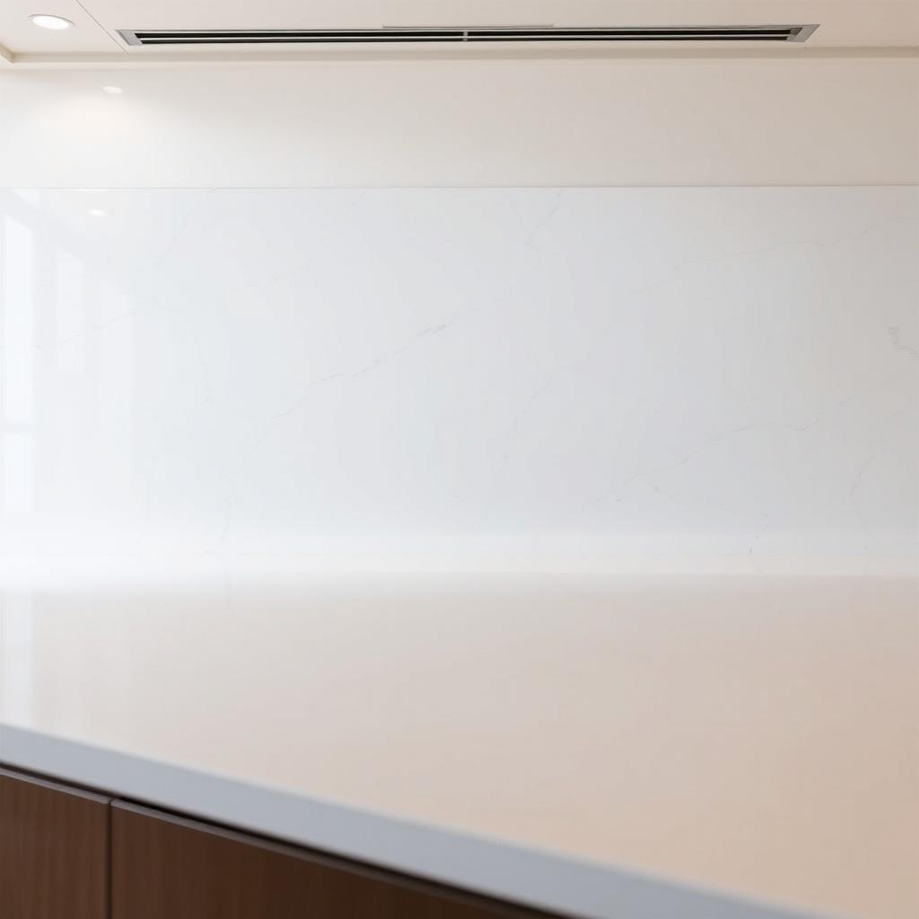 A grand, full-height quartz slab backsplash, gleaming under soft, even lighting. The slab's surface reflects the warm glow, revealing its uniform, crystalline texture. Crisp, clean edges frame the slab, creating a seamless, sophisticated transition from countertop to wall. The composition emphasizes the slab's impressive scale and sleek, minimalist aesthetic, capturing the confidence and elegance of quartz in a kitchen design. Photographed at a low angle to accentuate the slab's impressive vertical presence, this image conveys the visual impact and design versatility of a full-height quartz backsplash. A grand, full-height quartz slab backsplash, gleaming under soft, even lighting. The slab's surface reflects the warm glow, revealing its uniform, crystalline texture. Crisp, clean edges frame the slab, creating a seamless, sophisticated transition from countertop to wall. The composition emphasizes the slab's impressive scale and sleek, minimalist aesthetic, capturing the confidence and elegance of quartz in a kitchen design. Photographed at a low angle to accentuate the slab's impressive vertical presence, this image conveys the visual impact and design versatility of a full-height quartz backsplash.