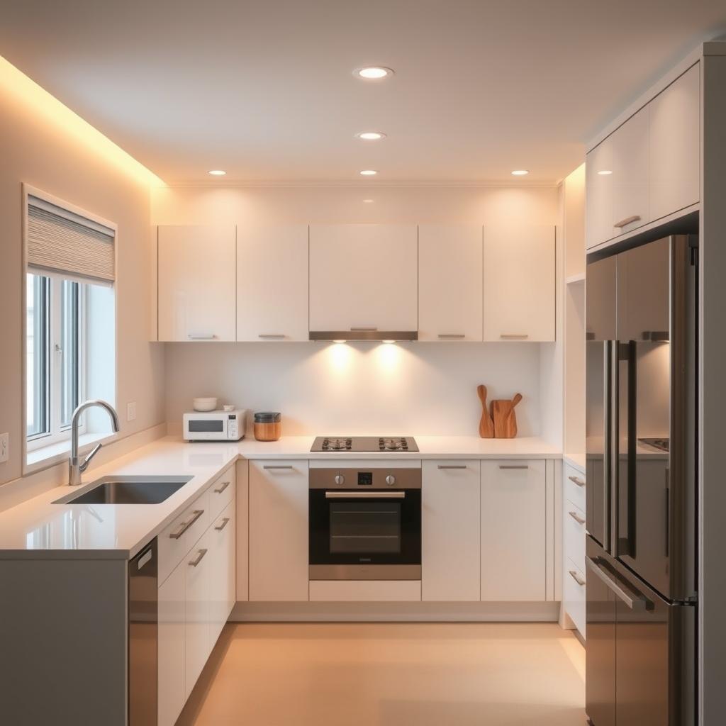 A meticulously designed kitchen interior with a well-defined work triangle, showcasing the ergonomic principles of task zoning and efficient workflow. The triangle is highlighted by a warm, soft overhead lighting that casts a gentle glow, illuminating the clean, minimalist countertops and sleek, handleless cabinetry. The arrangement of the key kitchen stations - sink, stove, and refrigerator - creates an intuitive and streamlined work environment, allowing for seamless navigation and task completion. The image captures the essence of a thoughtfully planned kitchen layout, emphasizing the importance of the work triangle concept in achieving an ergonomic and efficient cooking space. A meticulously designed kitchen interior with a well-defined work triangle, showcasing the ergonomic principles of task zoning and efficient workflow. The triangle is highlighted by a warm, soft overhead lighting that casts a gentle glow, illuminating the clean, minimalist countertops and sleek, handleless cabinetry. The arrangement of the key kitchen stations - sink, stove, and refrigerator - creates an intuitive and streamlined work environment, allowing for seamless navigation and task completion. The image captures the essence of a thoughtfully planned kitchen layout, emphasizing the importance of the work triangle concept in achieving an ergonomic and efficient cooking space.