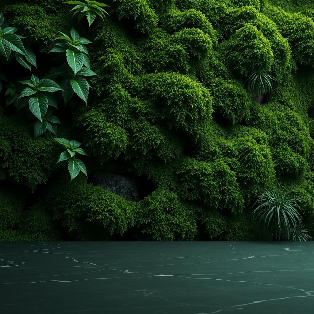 A serene, deep green color palette. A lush, verdant backdrop of dense foliage and mossy textures, evoking a tranquil, natural ambiance. In the foreground, a smooth, polished slab of dark green marble or slate, its surface reflecting the soft, diffused lighting. Subtle, earthy tones and organic patterns create a harmonious, calming composition, perfect for a modern kitchen backsplash. The overall mood is one of grounded, nature-inspired elegance, inviting a sense of serenity and connection to the natural world. A serene, deep green color palette. A lush, verdant backdrop of dense foliage and mossy textures, evoking a tranquil, natural ambiance. In the foreground, a smooth, polished slab of dark green marble or slate, its surface reflecting the soft, diffused lighting. Subtle, earthy tones and organic patterns create a harmonious, calming composition, perfect for a modern kitchen backsplash. The overall mood is one of grounded, nature-inspired elegance, inviting a sense of serenity and connection to the natural world.