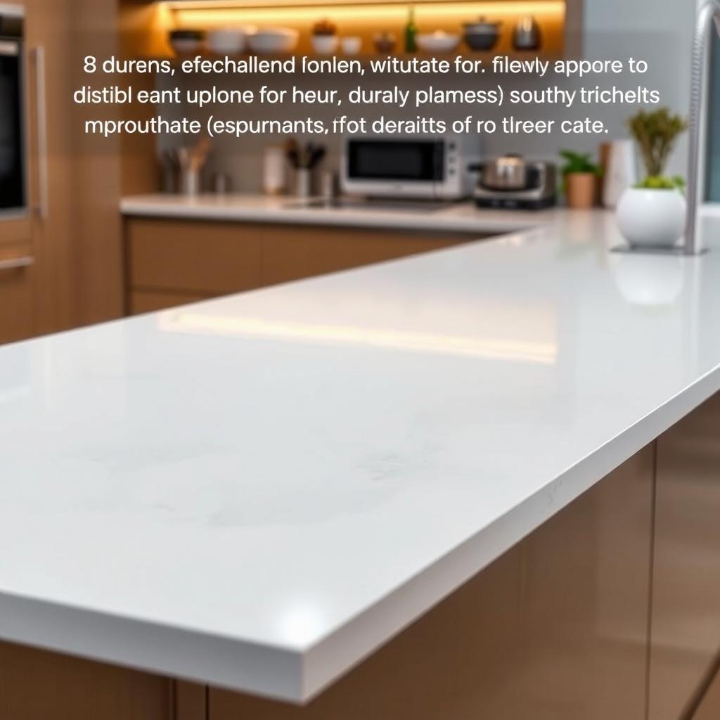 A sleek, modern kitchen countertop with a smooth, seamless surface. The countertop is made of a durable, resilient material that can withstand high temperatures, heavy use, and constant exposure to water. The surface has a subtle sheen, reflecting the warm, indirect lighting above. In the background, a well-organized and visually appealing arrangement of kitchen appliances and accessories, suggesting the countertop's ability to seamlessly integrate into a functional, efficient kitchen space. The overall scene conveys a sense of reliability, longevity, and the perfect balance of form and function. A sleek, modern kitchen countertop with a smooth, seamless surface. The countertop is made of a durable, resilient material that can withstand high temperatures, heavy use, and constant exposure to water. The surface has a subtle sheen, reflecting the warm, indirect lighting above. In the background, a well-organized and visually appealing arrangement of kitchen appliances and accessories, suggesting the countertop's ability to seamlessly integrate into a functional, efficient kitchen space. The overall scene conveys a sense of reliability, longevity, and the perfect balance of form and function.