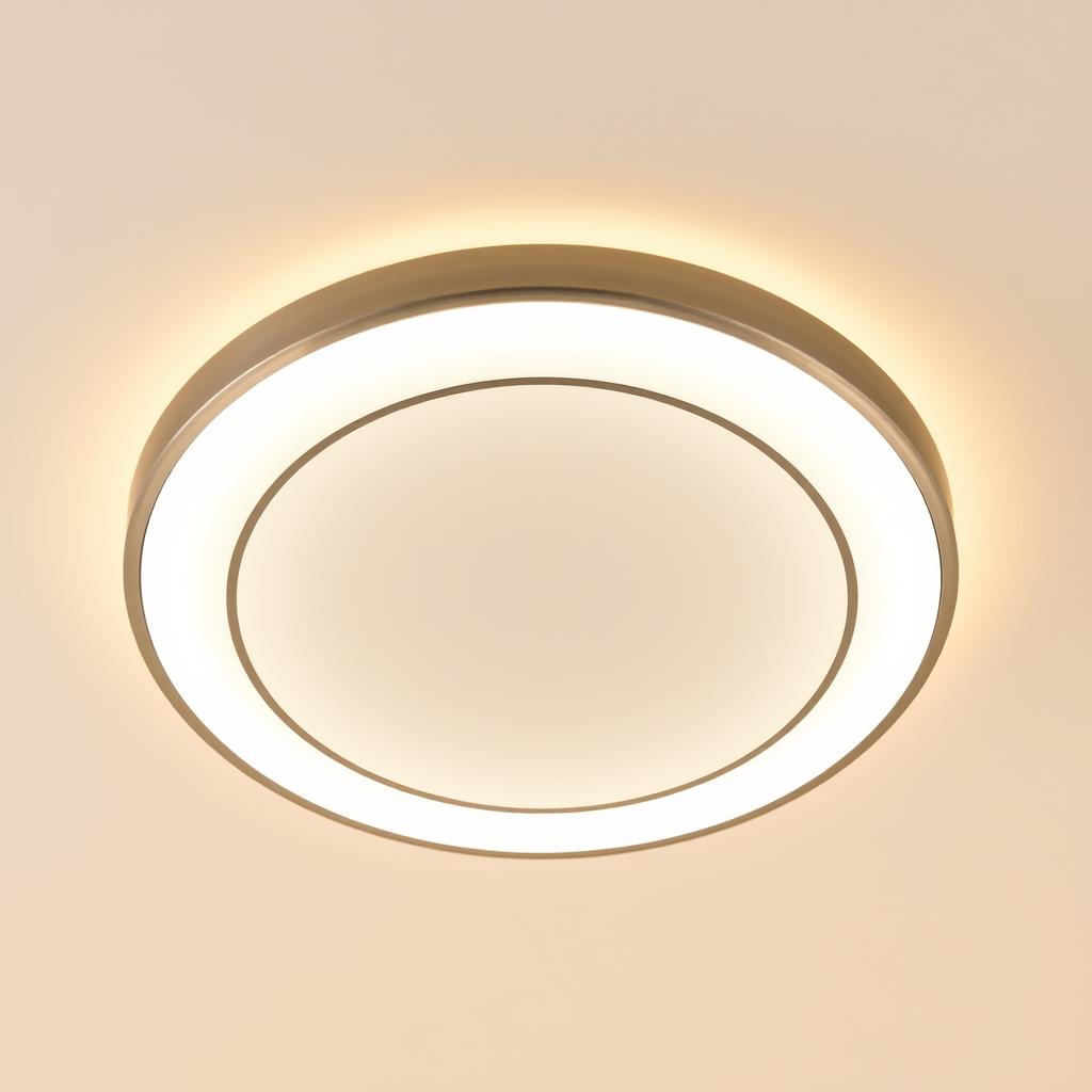 A sleek, modern ceiling light fixture with a minimalist design, featuring a circular brushed aluminum frame and a diffused glass panel that casts a warm, ambient glow. The light is mounted flush against the ceiling, creating a clean, streamlined look that would complement a contemporary kitchen. The lighting is soft and even, illuminating the space with a cozy, inviting atmosphere. The fixture is positioned in the center of the frame, allowing the light to spread evenly across the surrounding area. The background is a neutral, off-white color, highlighting the elegant simplicity of the light. A sleek, modern ceiling light fixture with a minimalist design, featuring a circular brushed aluminum frame and a diffused glass panel that casts a warm, ambient glow. The light is mounted flush against the ceiling, creating a clean, streamlined look that would complement a contemporary kitchen. The lighting is soft and even, illuminating the space with a cozy, inviting atmosphere. The fixture is positioned in the center of the frame, allowing the light to spread evenly across the surrounding area. The background is a neutral, off-white color, highlighting the elegant simplicity of the light.